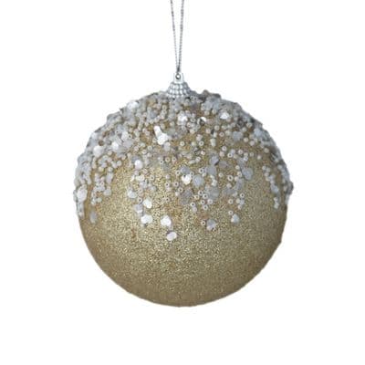 Davies Products 12cm Bead Frost Bauble - Champagne
