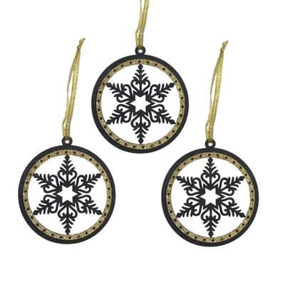 Davies Products 3 Snowflake Hangers Black & Gold - 7.5cm