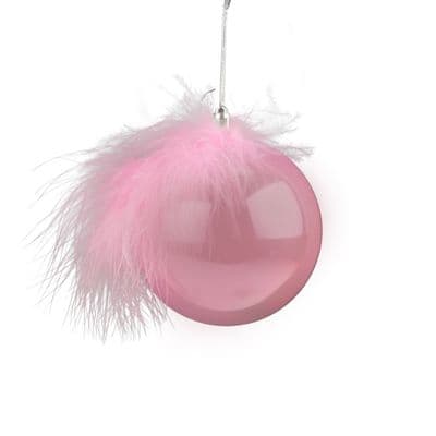 Davies Products Bauble & Feather - 8cm Pink Pearl