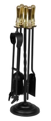 Hearth & Home Black Companion Set With Round Base / Brass Handles 5 Piece - 19