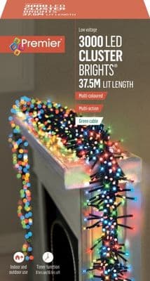 Premier 3000 LED Multi Action Cluster Lights With Timer - Multi Coloured