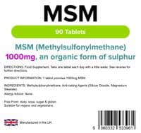 MSM (methylsulfonylmethane) 1000mg, x 90 Tablets