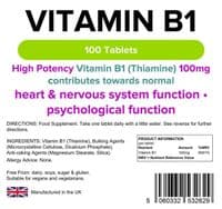 Vitamin B1 Thiamine 100mg Tablets (100 Tablets)