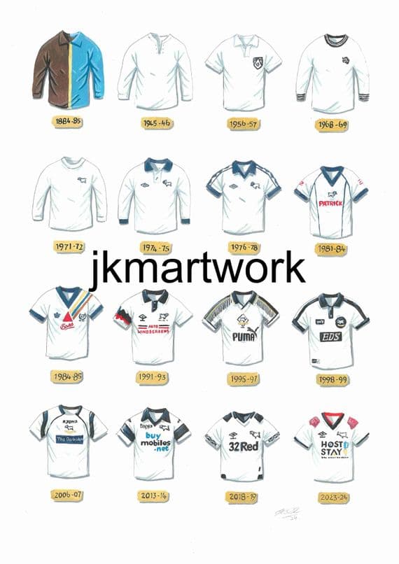 Derby county shirts through the years