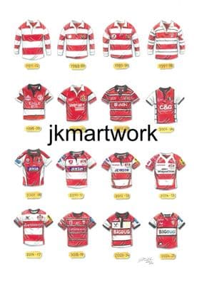 gloucester rugby shirts  a3 size print