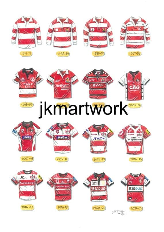 gloucester rugby shirts  a3 size print