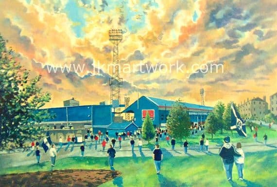 Hand Painted original of dens park going to the match