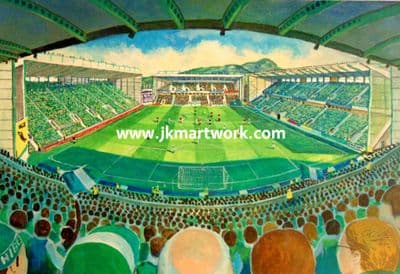 Hand Painted original of easter road on matchday