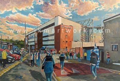 Hand Painted original of ewood park going the match