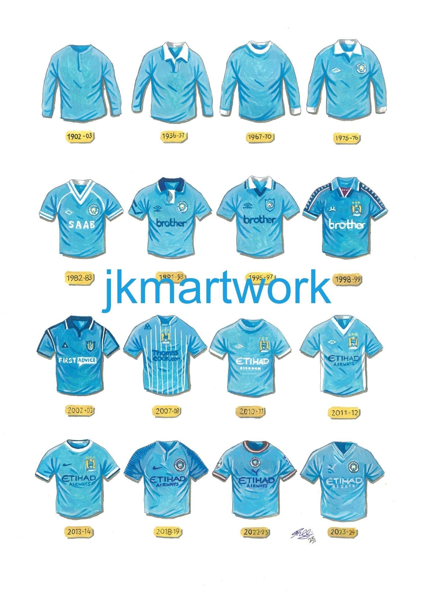 Hand Painted original of manchester city shirts