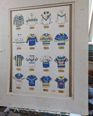Hand Painted original of warrington wolves /RL shirts