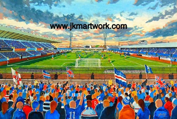 Hand Painted original of windsor park ,linfield fc