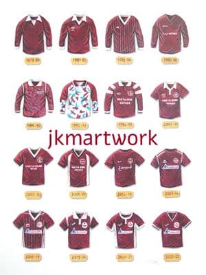 kelty hearts shirts through the years  a3 print