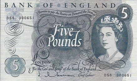 £5 Small Blue 1960 In VF Condition