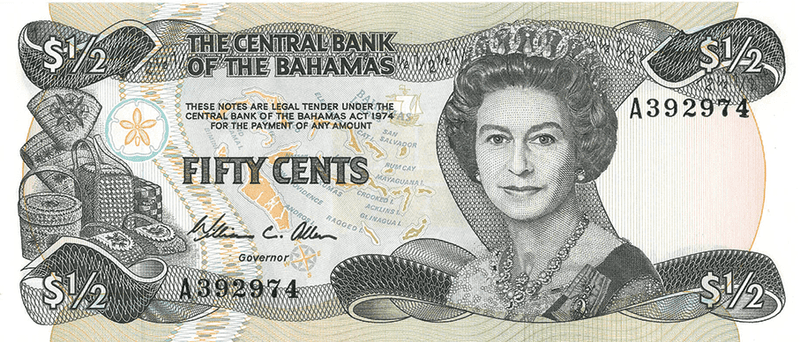 1984 Bahamas 50 Cent($0.50) Banknote