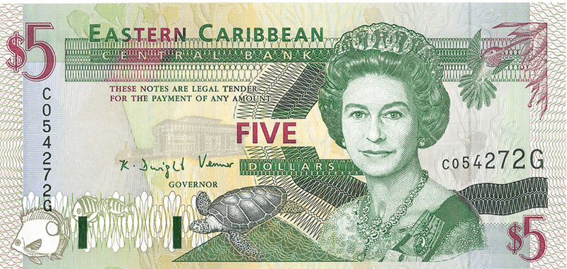 1994 Eastern Caribbean 5 Dollar($5) Banknote