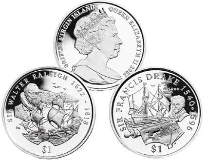 2002 B.V.I Drake & Rayleigh $1(2 coin set)