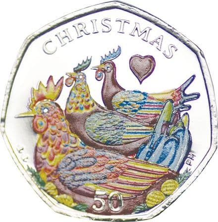 2007 Isle Of Man Christmas 50p 3 French Hens