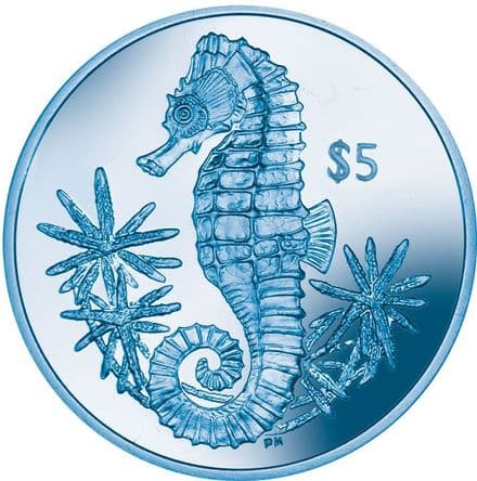 2014 British Virgin Island Titanium Blue Seahorse $5 Coin