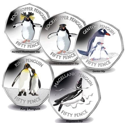 2017 Falkland Island Penguin 5 x Coin 50p Set