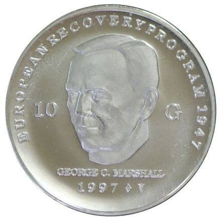 Commemorative Silver 10 Guilden for George Marshall