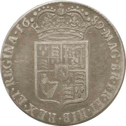 William & Mary Silver Halfcrown 1689-1694-Shield Reverse