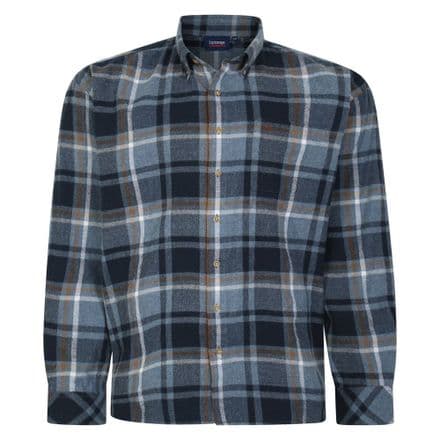 ESPIONAGE LONG SLEEVED BRUSHED COTTON CHECK SHIRT - AIRFORCE BLUE/ NAVY