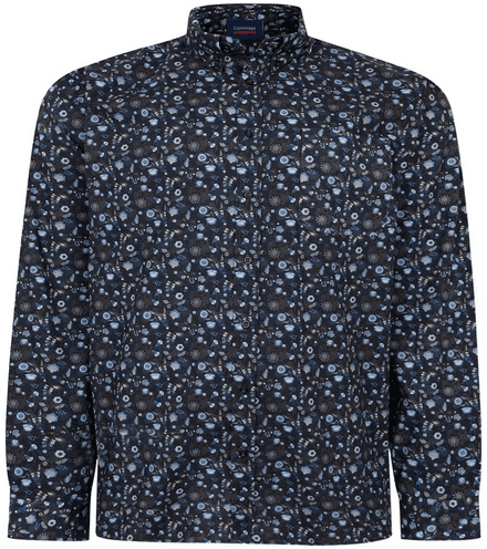 ESPIONAGE LONG SLEEVED STRETCH FABRIC FLORAL PRINT SHIRT- NAVY