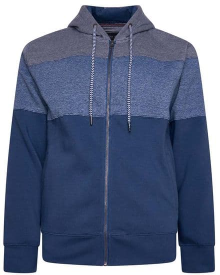 KAM MARL STRIPE FULL ZIP HOODY - INDIGO