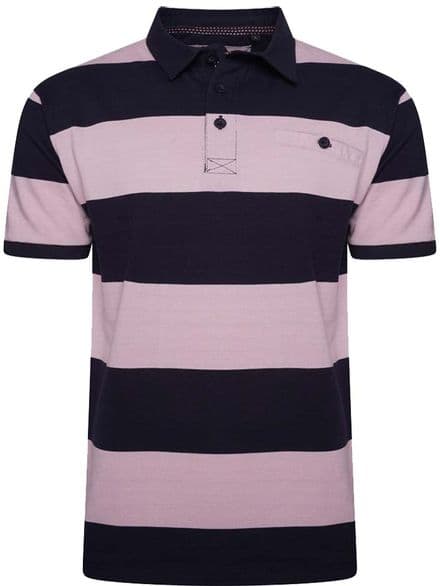 KAM STRIPE RUGBY SHIRT - NAVY/PINK