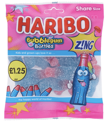 Haribo Bubblegum Bottles Zing Share Bag 140g