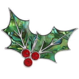 Abalone Shell Holly Leaf Brooch Pin