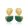 Artisanal Large Heart Green Druzy Handmade Earrings - Gold Plated