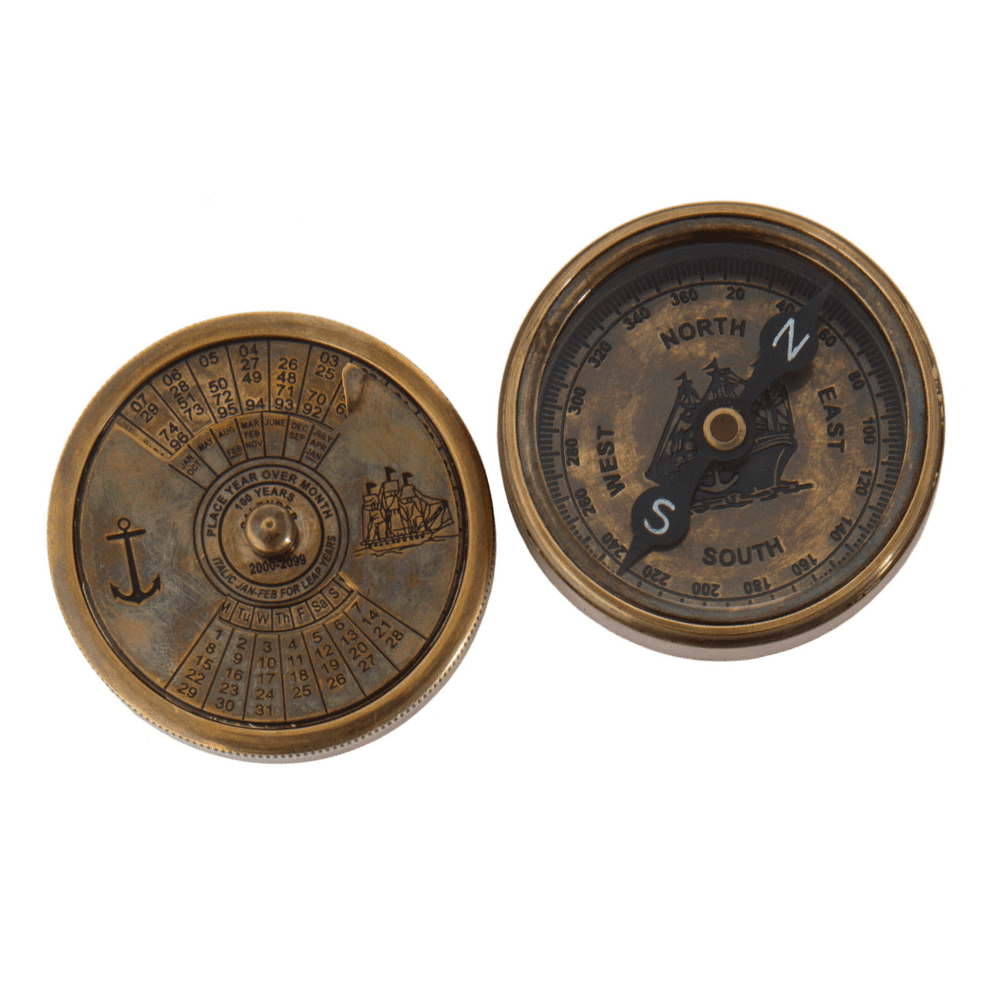 Compass With Calendar and World Timer Antique Brass