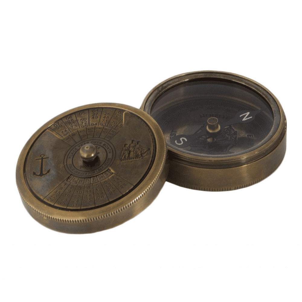 Compass With Calendar and World Timer Antique Brass