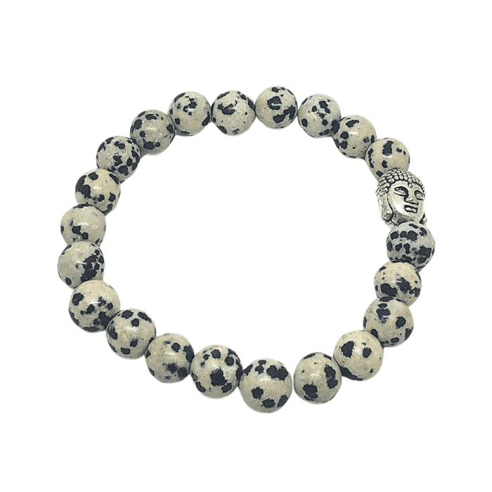 Dalmatian Jasper 8mm Buddha Bead Bracelet