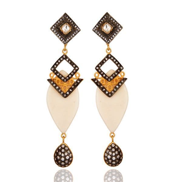 Designer Marquise Bakelite Crystal Drop Earrings