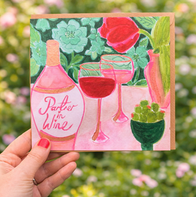 Friendship Hand Illustrated Greeting Card - Partner in Wine