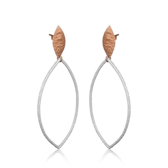 Hammered Rose Gold Silver Plated  Leaf Earrings