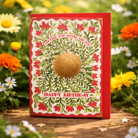 Happy Birthday Greeting Card - Floral Sun (Hand Illustrated)