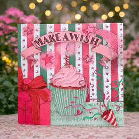 Make A Wish Birthday Cupcake Greeting Card (Hand Illustrated)