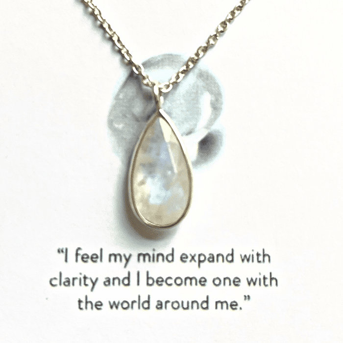 Rainbow Moonstone Sterling Silver Teardrop Necklace
