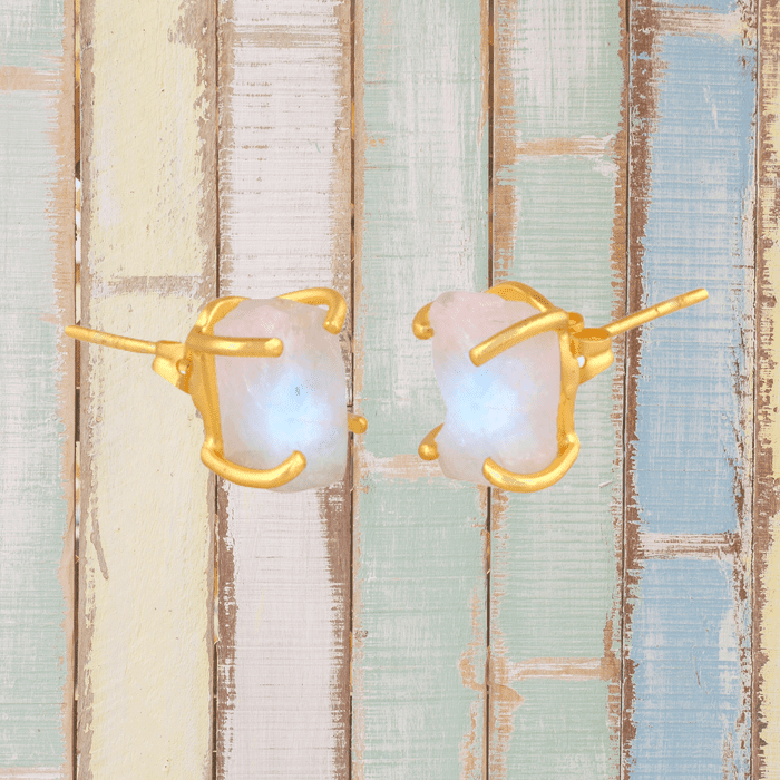 Raw Rainbow Moonstone Earrings (Libra / October Birthstone)