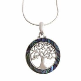 Sterling Silver Abalone Shell Tree of Life Necklace 