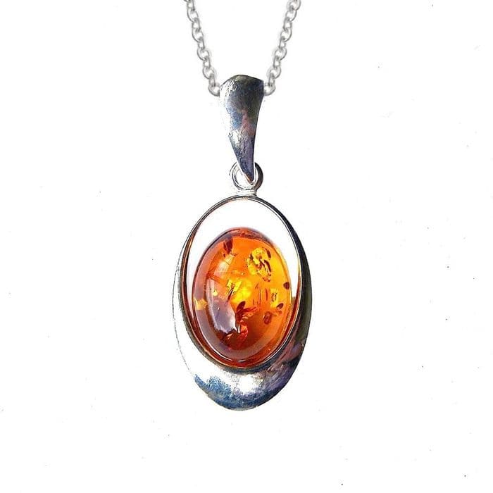 Sterling Silver Amber Large Cabochon Necklace