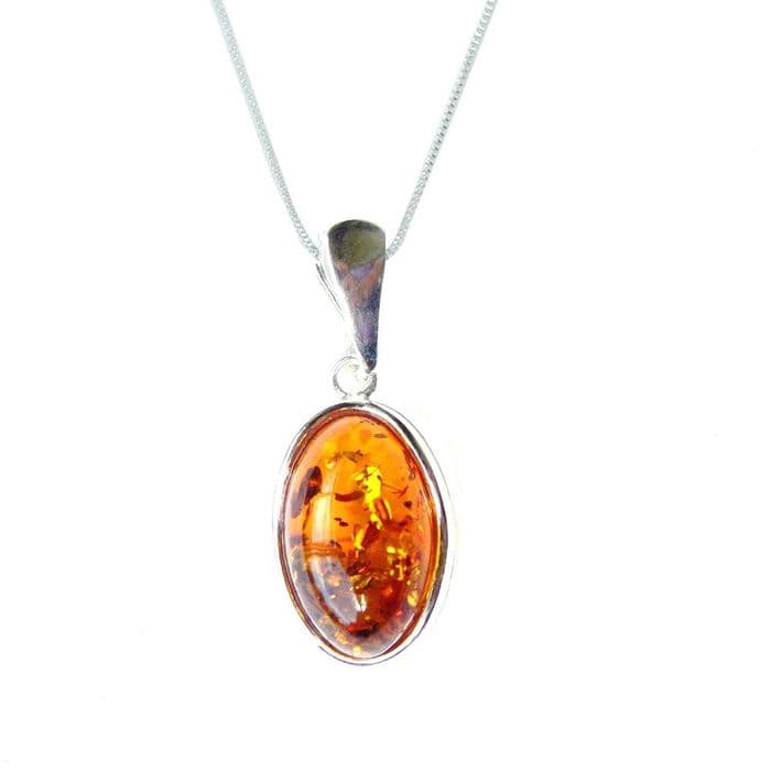 Sterling Silver Amber Oval Cabochon Necklace