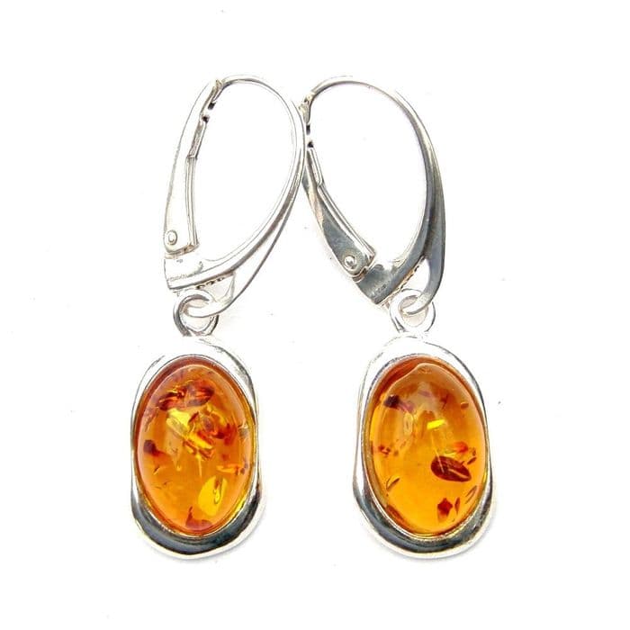 Sterling Silver Amber Oval Earrings