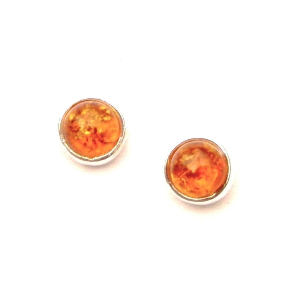 Sterling Silver Amber Round Studs Small