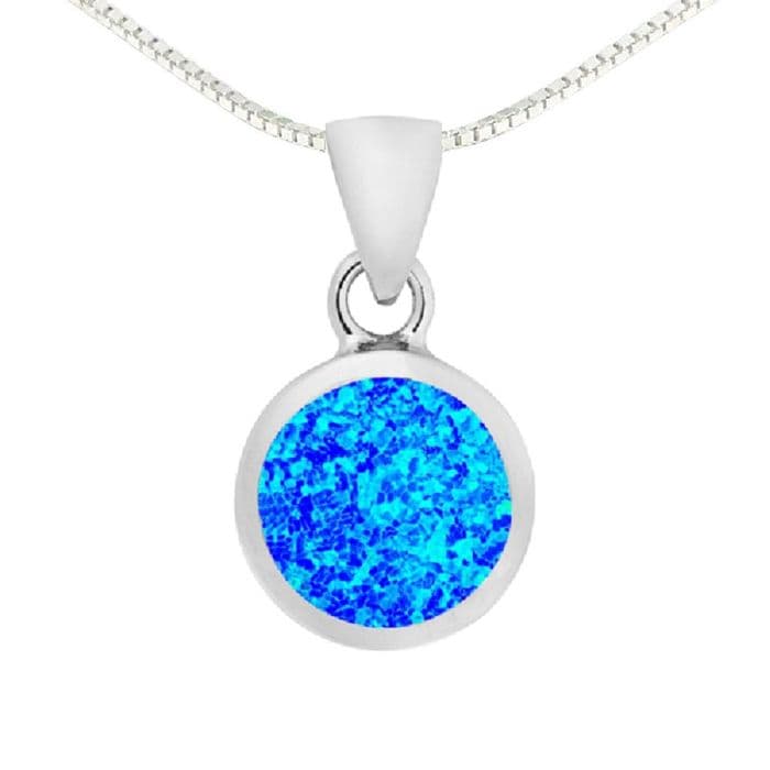 Sterling Silver Blue Opal Round Necklace