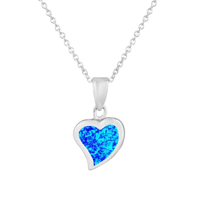 Sterling Silver Blue Opal Stylised Heart Necklace